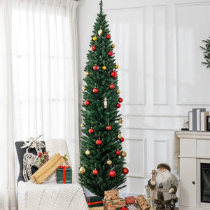 8ft Tall Skinny Unlit Pencil Christmas Tree, 618 Realistic Branches, Plastic Base