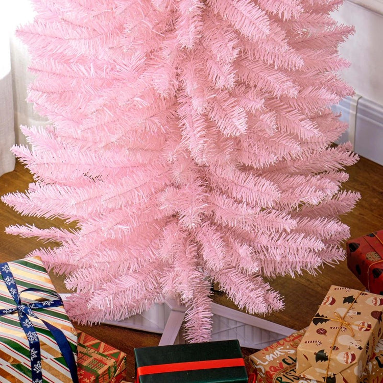 8ft Tall Skinny Unlit Pencil Christmas Tree, 618 Realistic Branches, Plastic Base