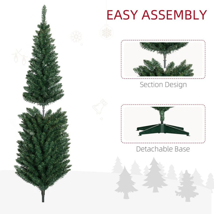 8ft Tall Skinny Unlit Pencil Christmas Tree, 618 Realistic Branches, Plastic Base