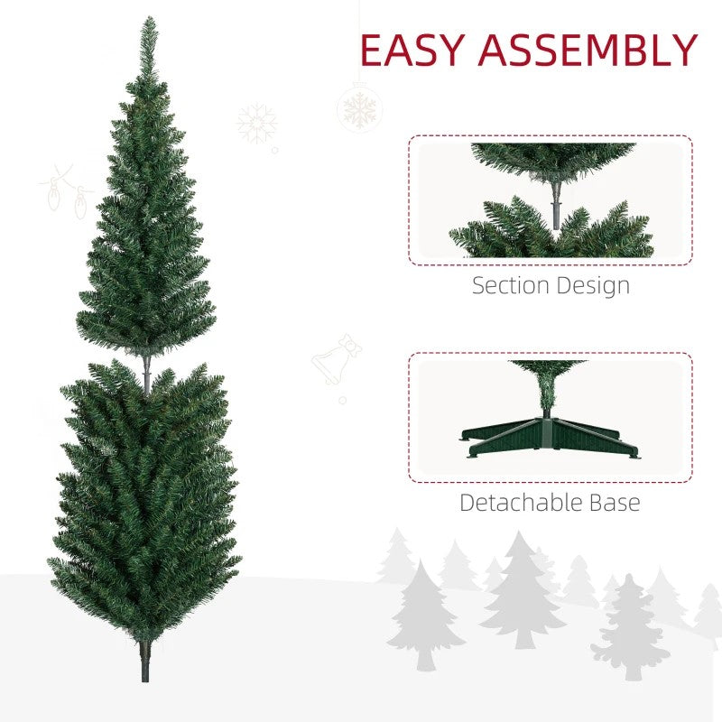 8ft Tall Skinny Unlit Pencil Christmas Tree, 618 Realistic Branches, Plastic Base