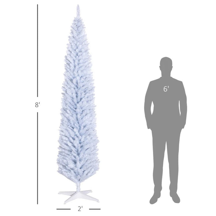 8ft Tall Skinny Unlit Pencil Christmas Tree, 618 Realistic Branches, Plastic Base