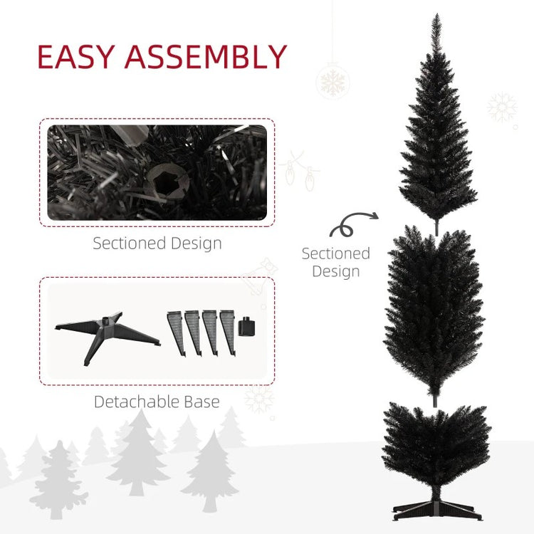 8ft Tall Skinny Unlit Pencil Christmas Tree, 618 Realistic Branches, Plastic Base