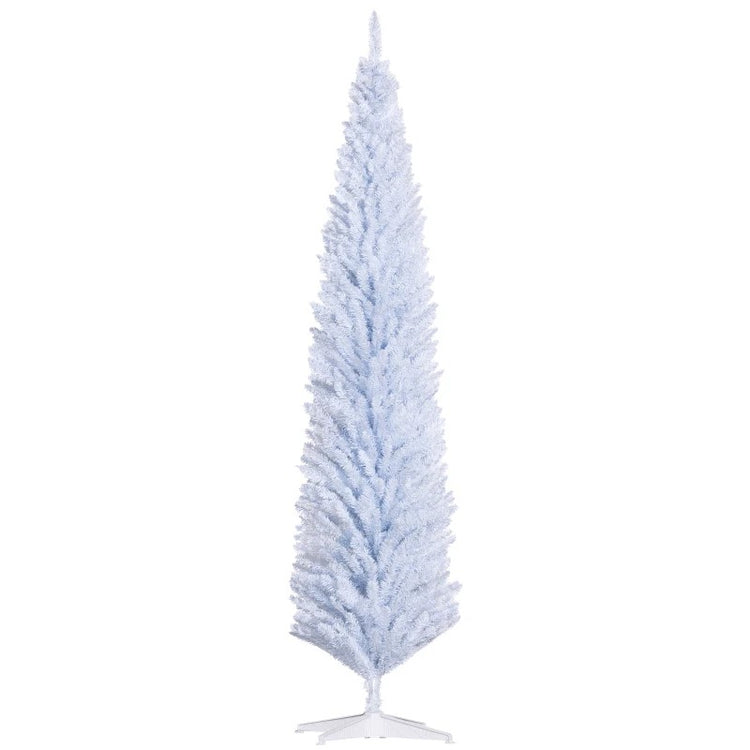 8ft Tall Skinny Unlit Pencil Christmas Tree, 618 Realistic Branches, Plastic Base