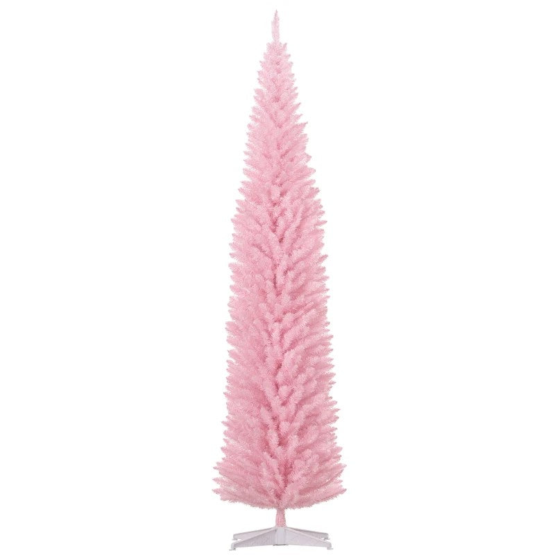 8ft Tall Skinny Unlit Pencil Christmas Tree, 618 Realistic Branches, Plastic Base