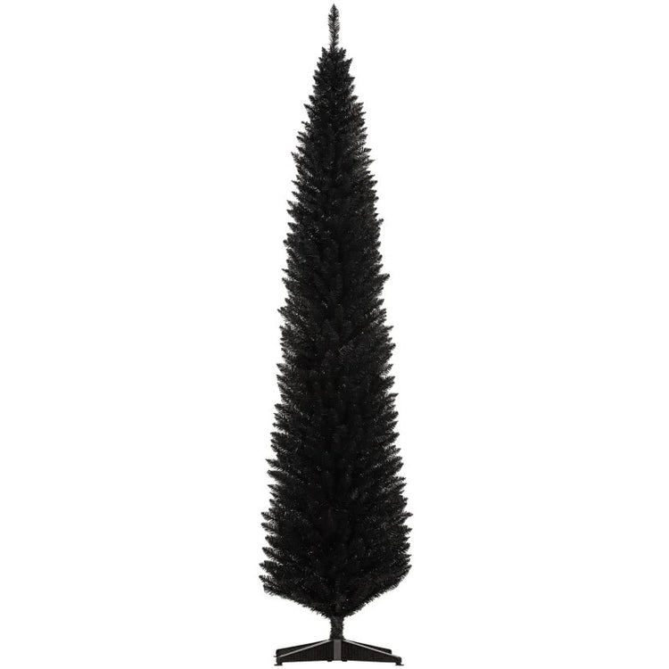 8ft Tall Skinny Unlit Pencil Christmas Tree, 618 Realistic Branches, Plastic Base