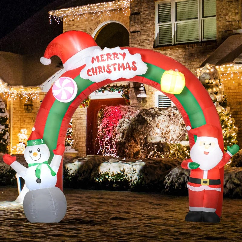 9ft Christmas Inflatable Archway with Santa & Snowman, LED Outdoor Decor