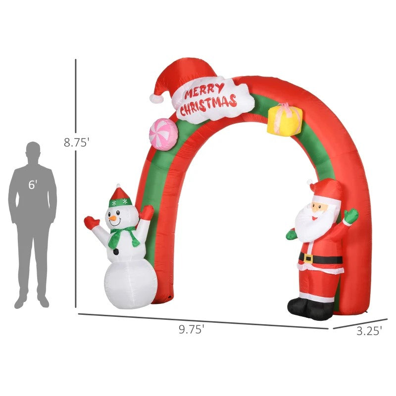 9ft Christmas Inflatable Archway with Santa & Snowman, LED Outdoor Decor