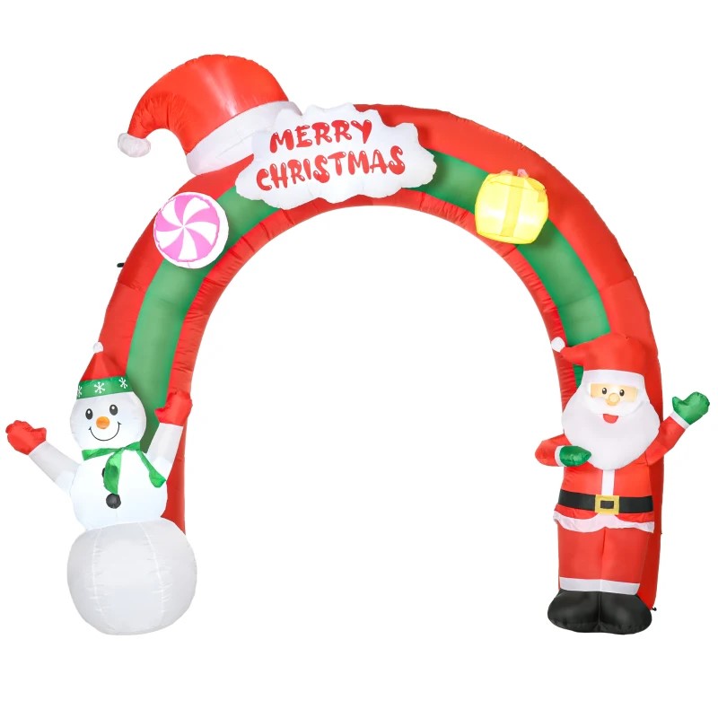 9ft Christmas Inflatable Archway with Santa & Snowman, LED Outdoor Decor