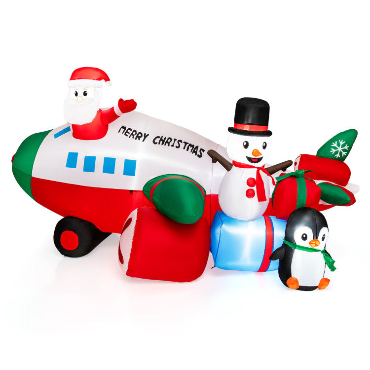 9ft Lighted Christmas Inflatable Santa Claus Helicopter with Penguin Decoration