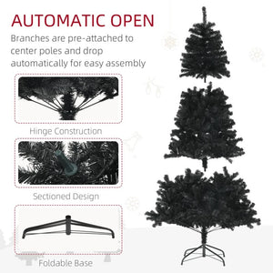 9ft Unlit Black Artificial Christmas Tree with 2132 Branch Tips & Steel Base, Holiday Decor