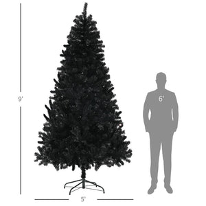 9ft Unlit Black Artificial Christmas Tree with 2132 Branch Tips & Steel Base, Holiday Decor