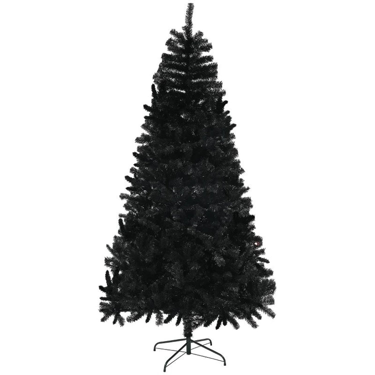 9ft Unlit Black Artificial Christmas Tree with 2132 Branch Tips & Steel Base, Holiday Decor