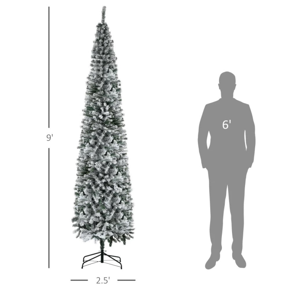 9ft, 7.5ft & 6ft Slim Snow-Flocked Artificial Christmas Trees with Realistic Branches