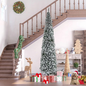 9ft, 7.5ft & 6ft Slim Snow-Flocked Artificial Christmas Trees with Realistic Branches