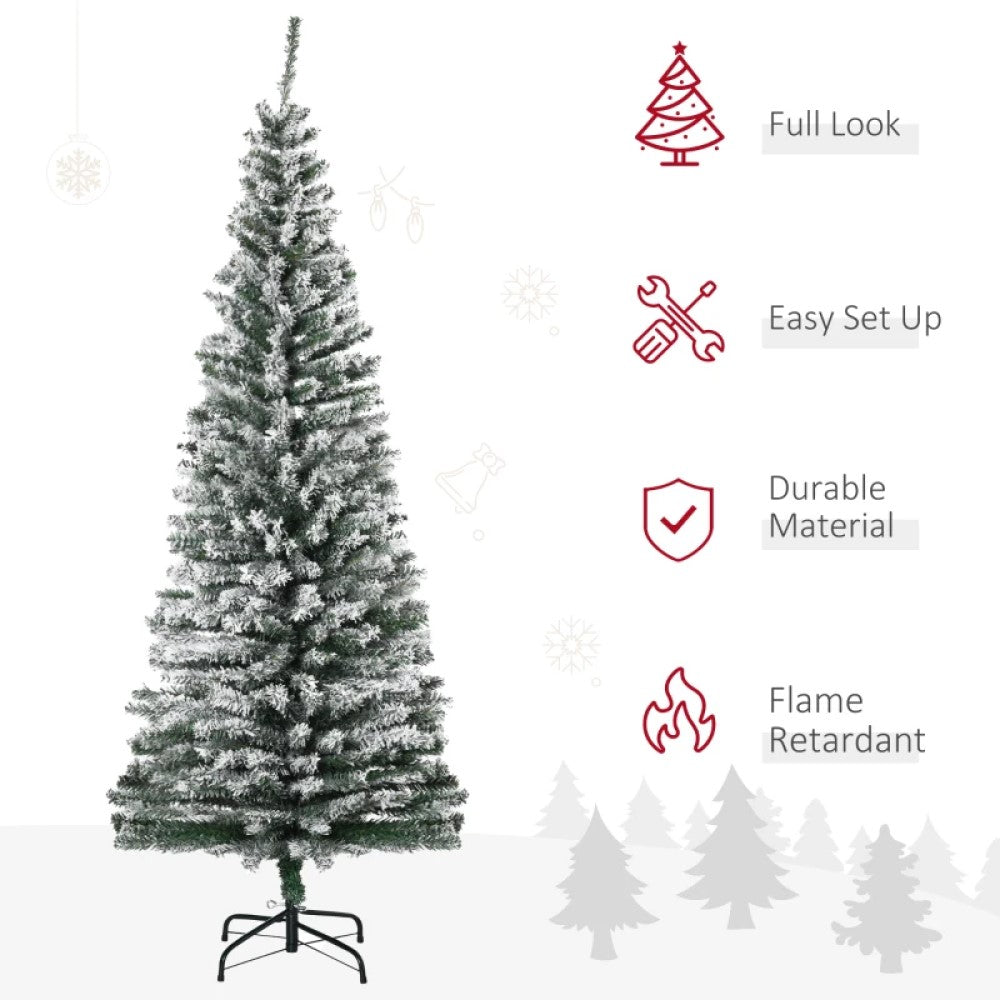 9ft, 7.5ft & 6ft Slim Snow-Flocked Artificial Christmas Trees with Realistic Branches