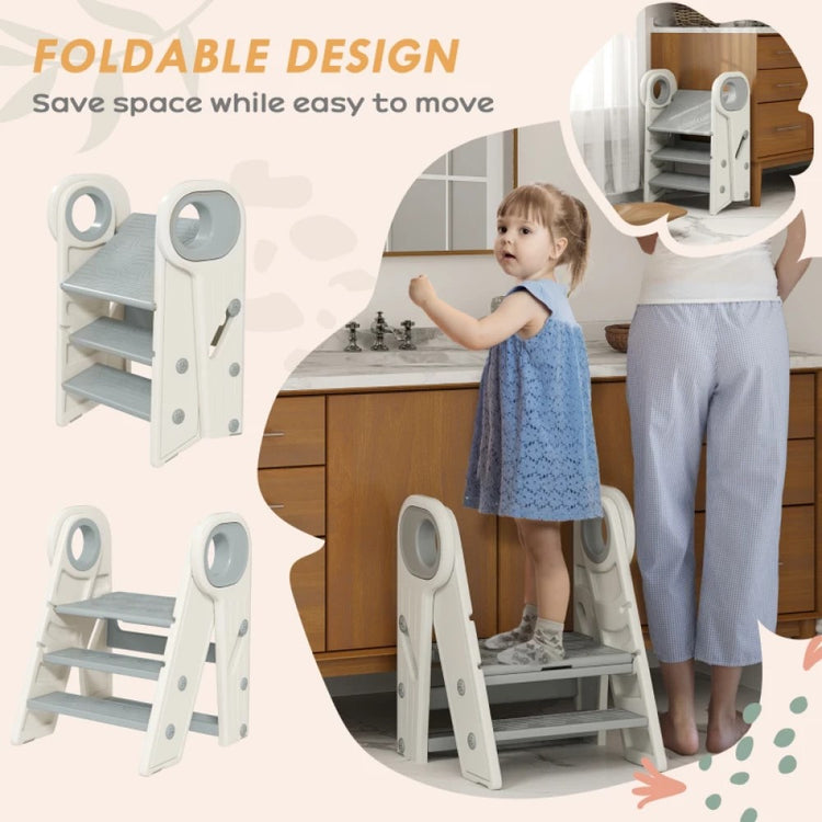 Adjustable Foldable Kitchen Stool Helper with Handles for Kids – Non-Slip Design