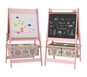 Adjustable Kids Art Easel with Paper Roll, Magnetic Whiteboard, Chalkboard and Storage