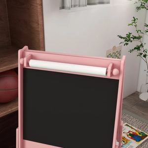 Adjustable Kids Art Easel with Paper Roll, Magnetic Whiteboard, Chalkboard and Storage