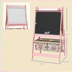 Adjustable Kids Art Easel with Paper Roll, Magnetic Whiteboard, Chalkboard and Storage