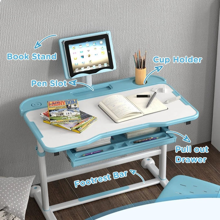 Adjustable Kids Desk & Chair Set with Tilt Desktop and Storage – Qaba