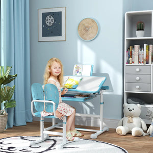 Adjustable Kids Desk & Chair Set with Tilt Desktop and Storage – Qaba