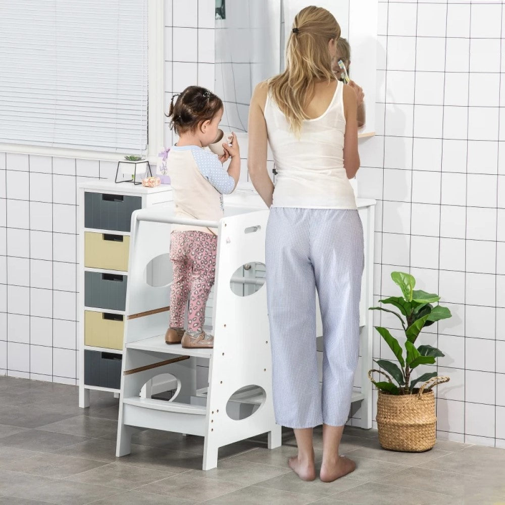 Adjustable Kids Kitchen Stool – White Counter Step Stool for Toddlers