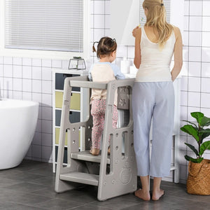 Adjustable Toddler Tower Kitchen Step Stool Helper with Anti-Slip Mat for Kitchen and Bathroom