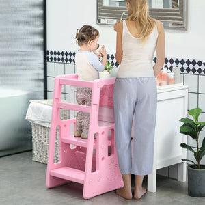 Adjustable Toddler Tower Kitchen Step Stool Helper with Anti-Slip Mat for Kitchen and Bathroom