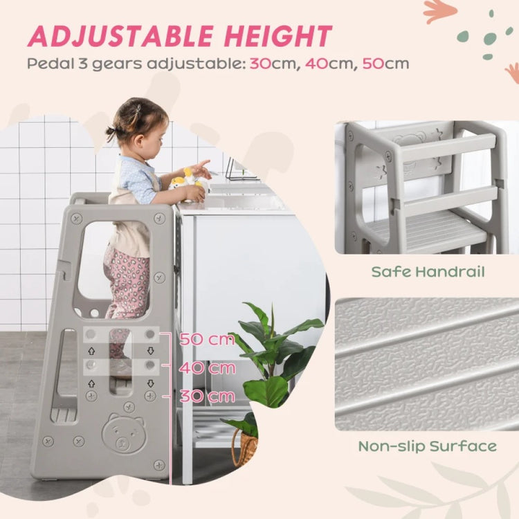 Adjustable Toddler Tower Kitchen Step Stool Helper with Anti-Slip Mat for Kitchen and Bathroom