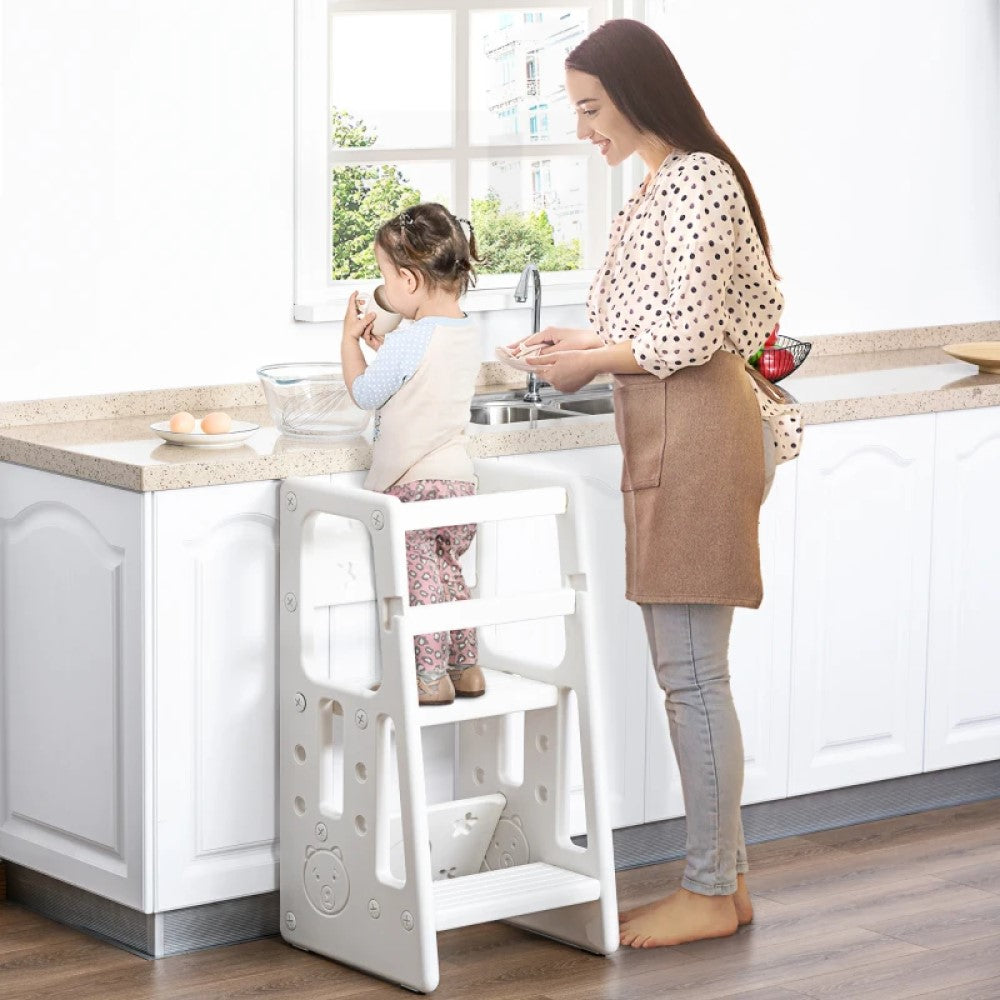 Adjustable Toddler Tower Kitchen Step Stool Helper with Anti-Slip Mat for Kitchen and Bathroom