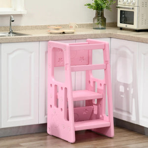 Adjustable Toddler Tower Kitchen Step Stool Helper with Anti-Slip Mat for Kitchen and Bathroom