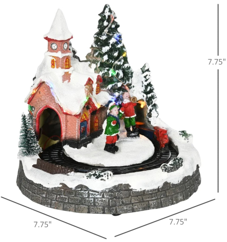 Animated Christmas Village Scene with Pre-Lit LED Lights, Musical Train and Figures