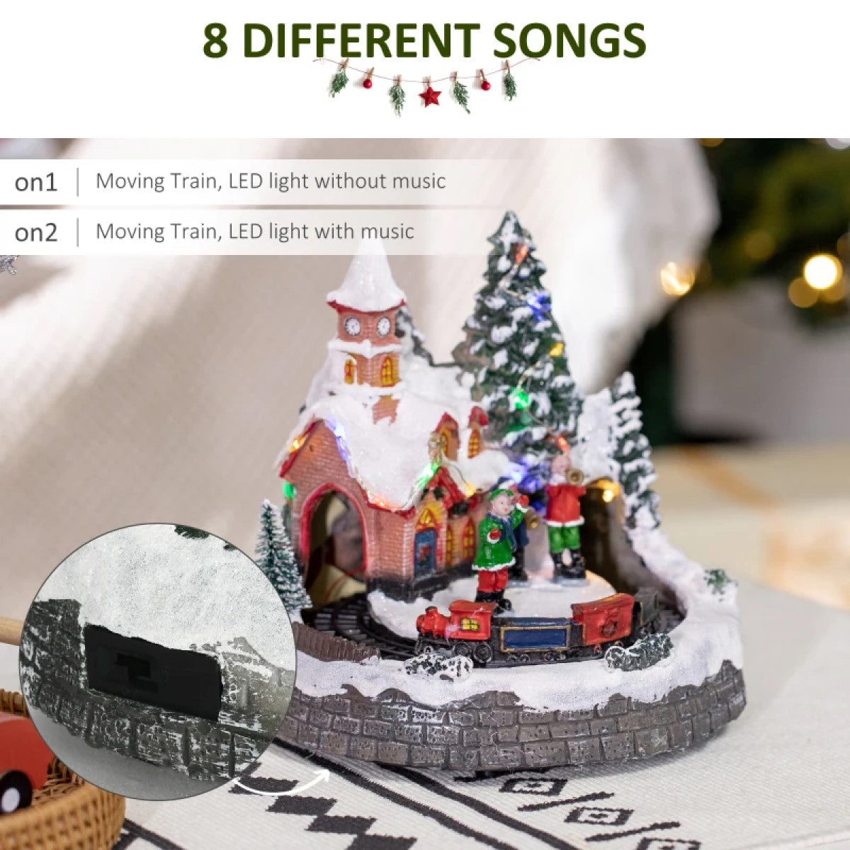 Animated Christmas Village Scene with Pre-Lit LED Lights, Musical Train and Figures