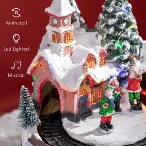 Animated Christmas Village Scene with Pre-Lit LED Lights, Musical Train and Figures