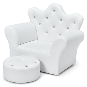 White children's chair with decorative elements on a white background