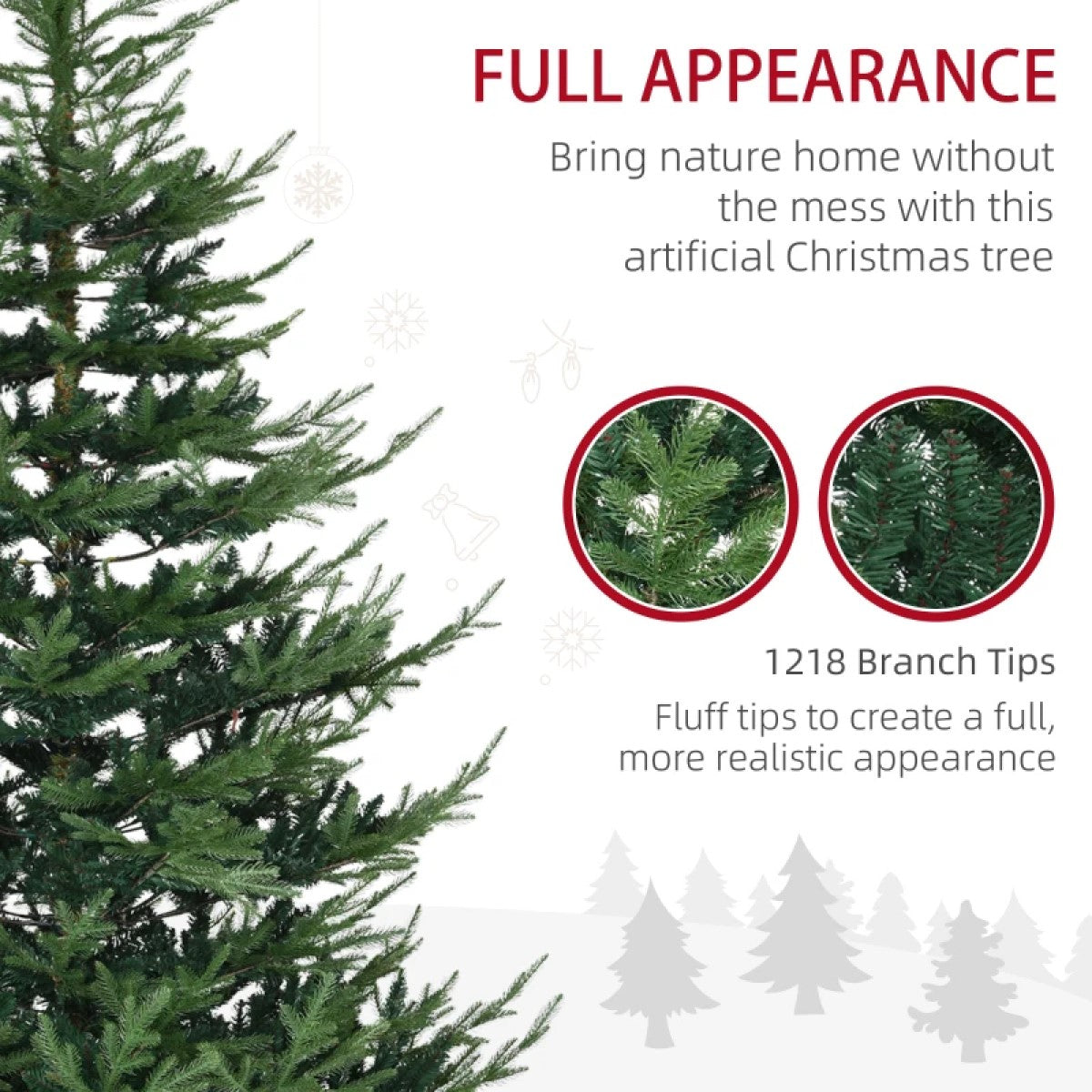 Artificial Christmas Tree - 6ft, 7.5ft, 9ft Pine Hinged Tree with Realistic Branches