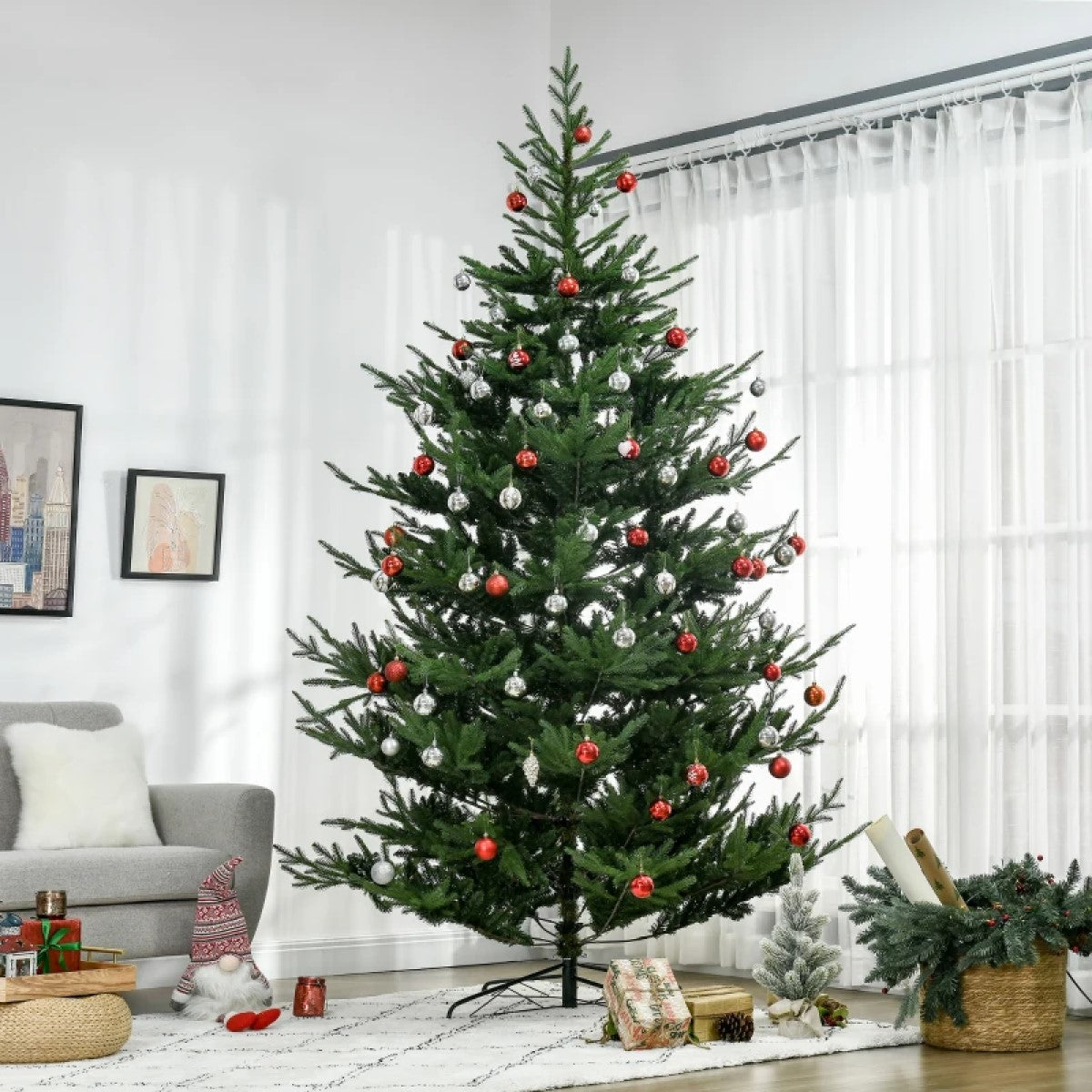 Artificial Christmas Tree - 6ft, 7.5ft, 9ft Pine Hinged Tree with Realistic Branches