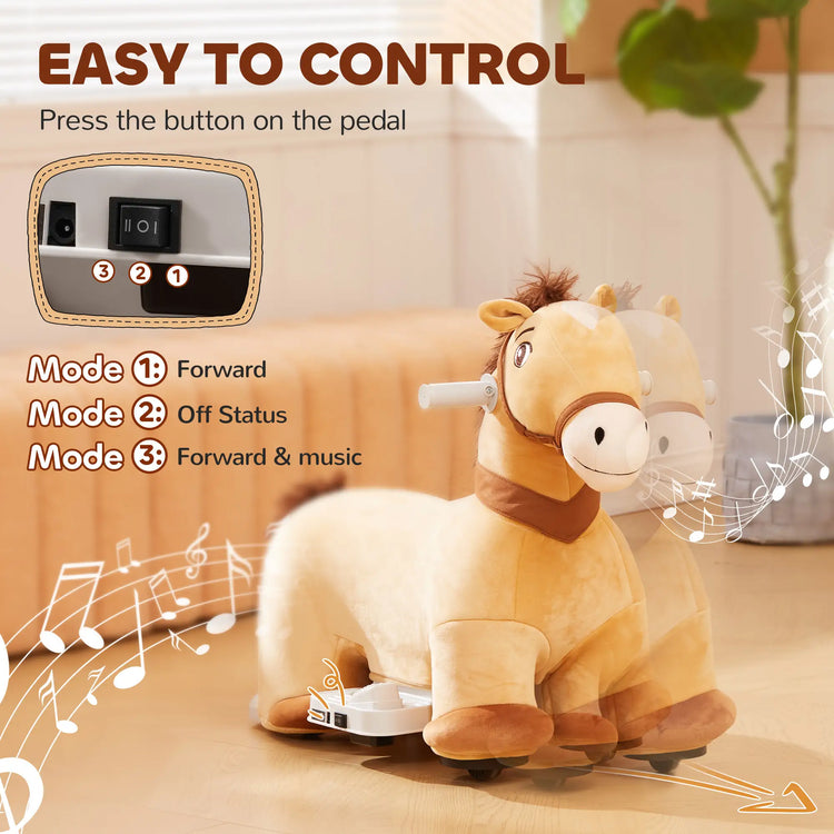Easy-to-assemble toddler ride-on horse with rechargeable battery