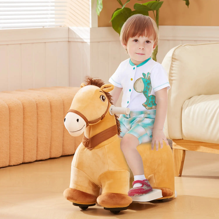 Soft ride-on horse with thick foam padded seat for comfort and safety