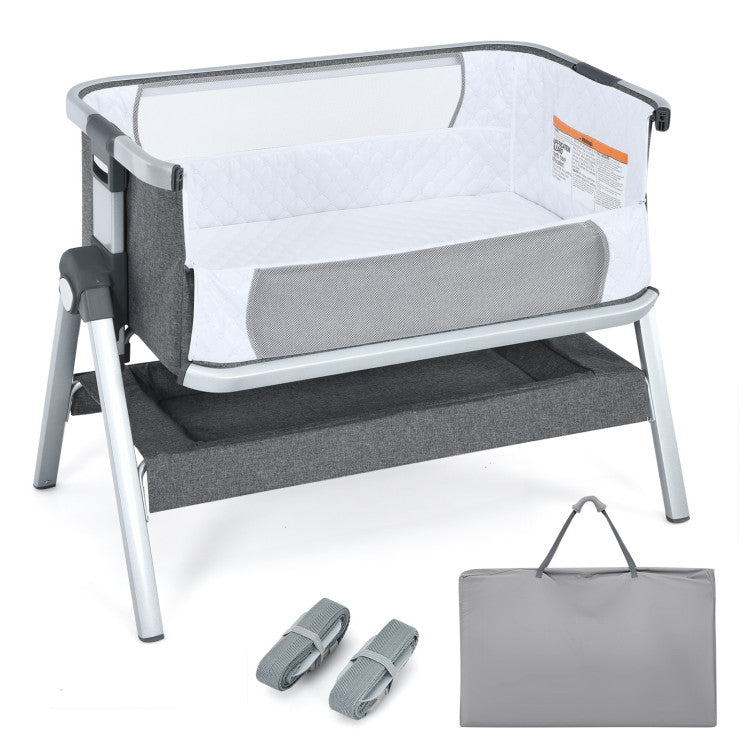 Baby Bedside Bassinet with Storage Basket & Wheels – Adjustable Infant Sleeper