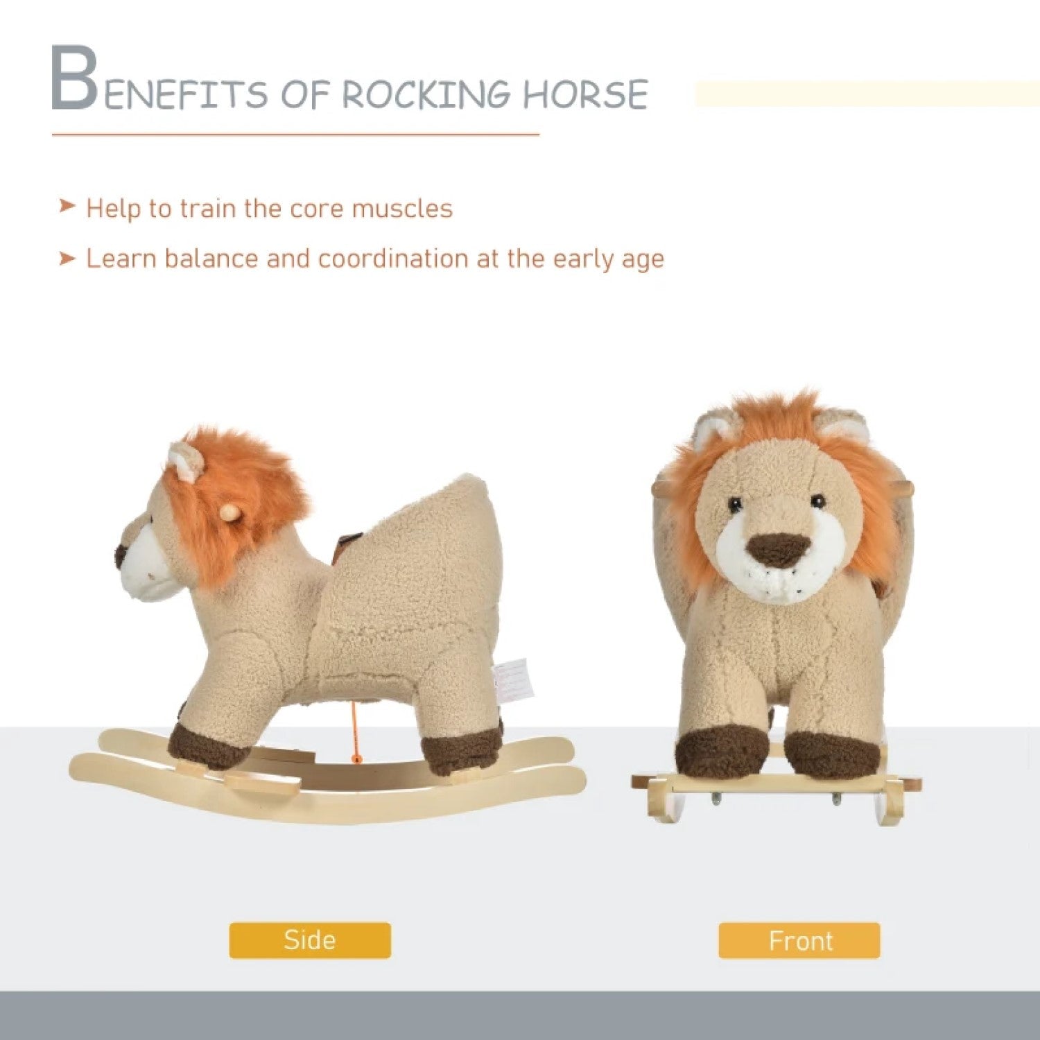 Qaba Baby Rocking Horse Lion Style with Sound, Plush Stuffed Rocking Animals