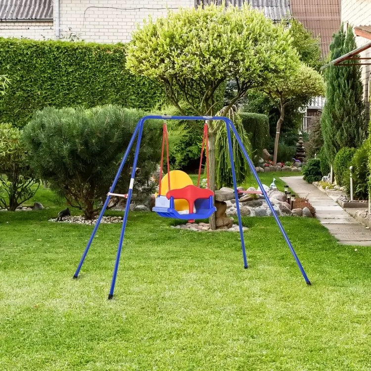 Baby Swing Set for Backyard and Indoor, Metal Frame with Harness for Kids 6-36 Months