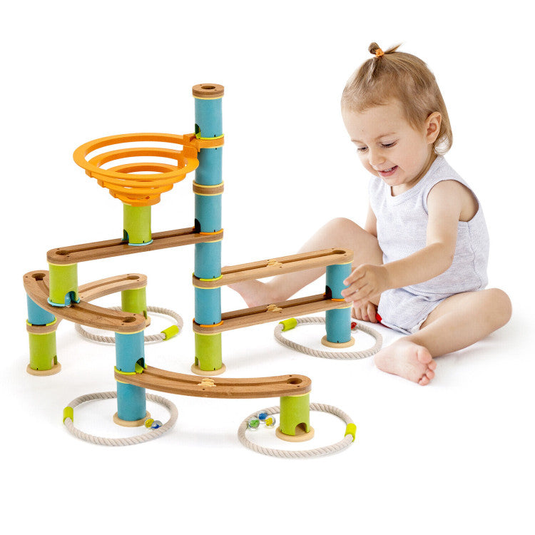 Bamboo Marble Run Toy Set for Kids 4+ STEM Learning and Creative Building