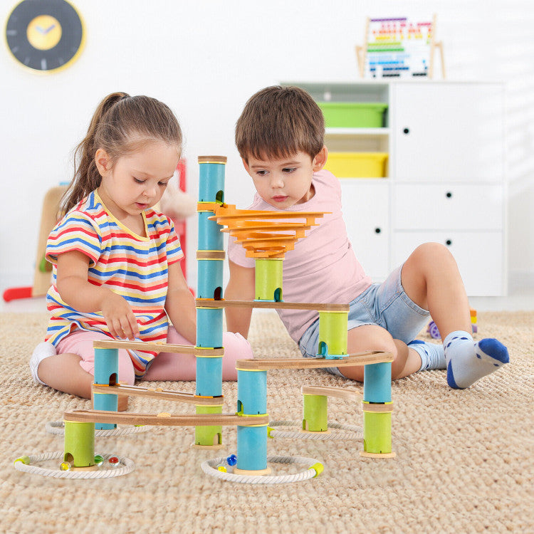 Bamboo Marble Run Toy Set for Kids 4+ STEM Learning and Creative Building