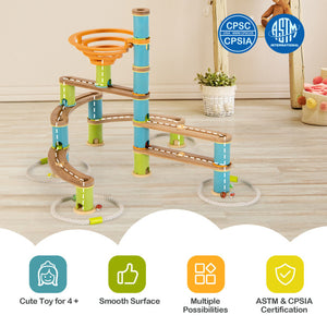 Bamboo Marble Run Toy Set for Kids 4+ STEM Learning and Creative Building