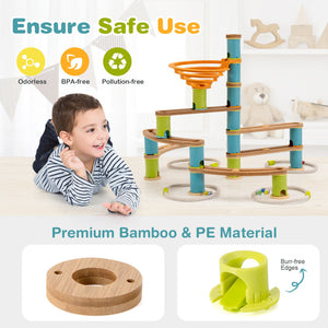 Bamboo Marble Run Toy Set for Kids 4+ STEM Learning and Creative Building