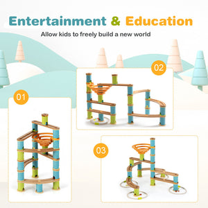 Bamboo Marble Run Toy Set for Kids 4+ STEM Learning and Creative Building