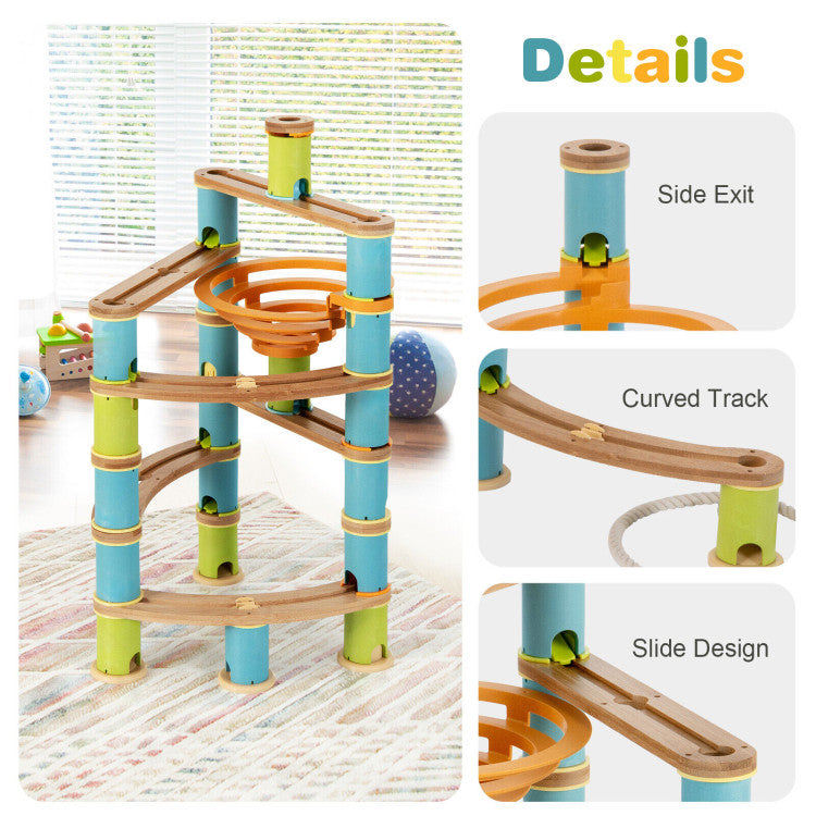 Bamboo Marble Run Toy Set for Kids 4+ STEM Learning and Creative Building