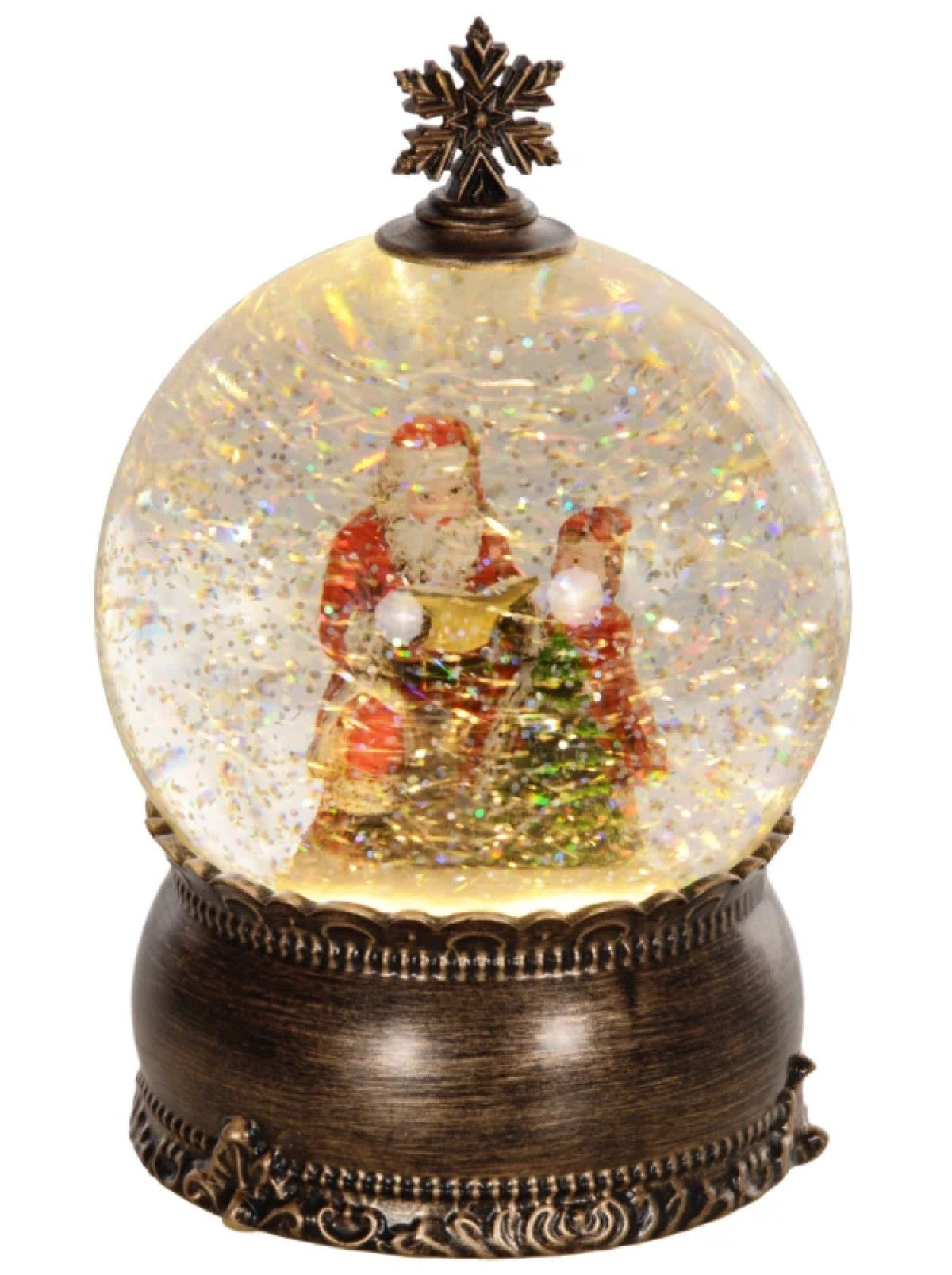 Battery-Operated Musical Lighted Christmas Snow Globe with Swirling Glitter, Bronze