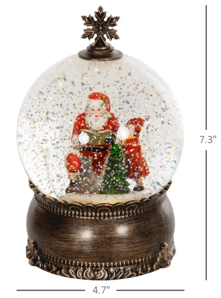 Battery-Operated Musical Lighted Christmas Snow Globe with Swirling Glitter, Bronze